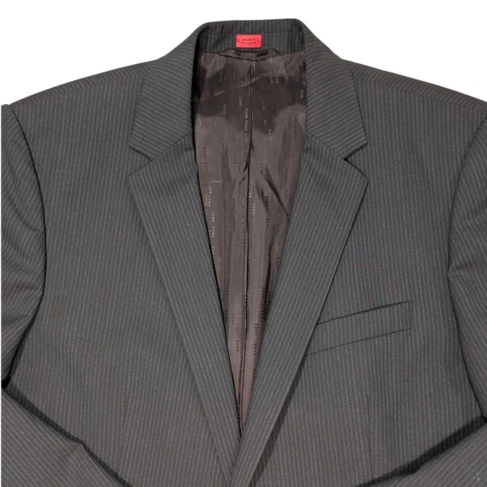 Hugo Boss Amaro Helse Blazer 42R Dark Brown Pinstripe 2 Button 100% Wool Jacket